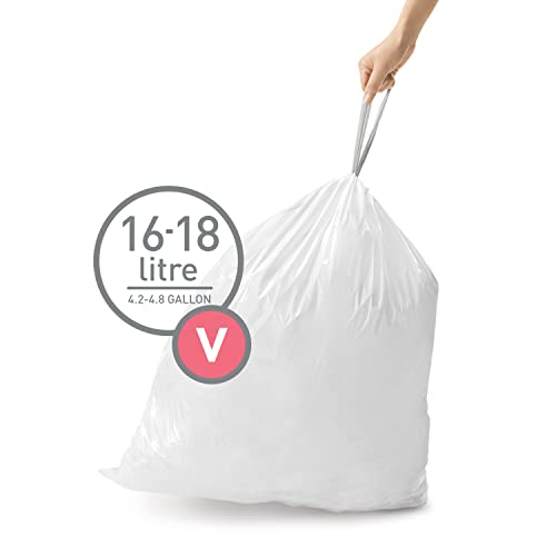 Custom Fit Trash Bags for 16-18 Liter / 4.2-4.8 Gallon Bins by simplehuman, 60 Count Pack, with Drawstring and Dispenser, White