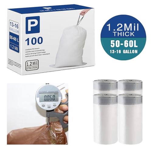 Simplehuman Code P Trash Can Liners - 100 Count 1.2 Mil Thick - 13-16 Gallon - White