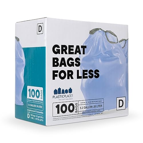 Custom Fit Blue Trash Bags for simplehuman Code D (100 Count), 5.3 Gallon / 20 Liter, 15.75 x 28 - For Home Use