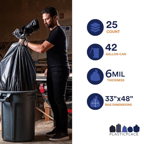 Heavy Duty 42 Gallon 6.0 Mil Black Trash Bags for Contractors
