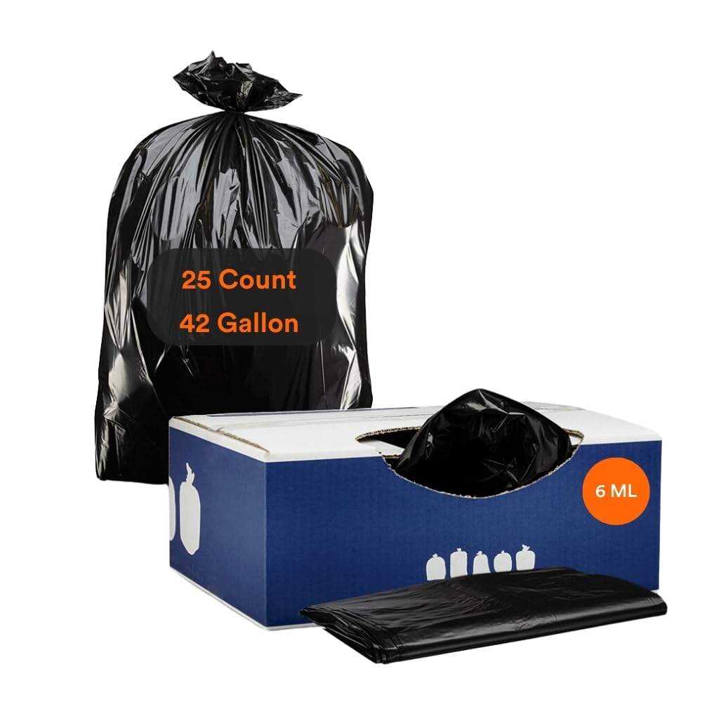 Heavy Duty 42 Gallon 6.0 Mil Black Trash Bags for Contractors
