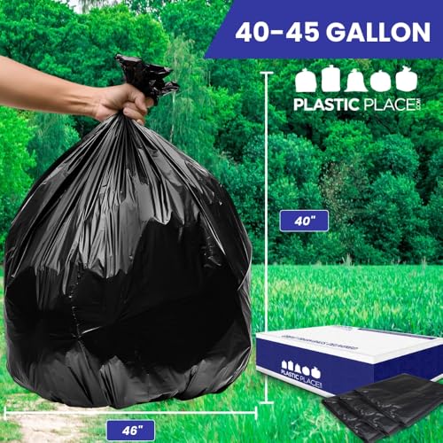 Heavy Duty Black Trash Bags for 40-45 Gallon Bins - Pack of 100