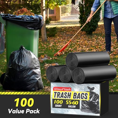 Commercial Durable Trash Bags: 100 Count, 55-60 Gallon