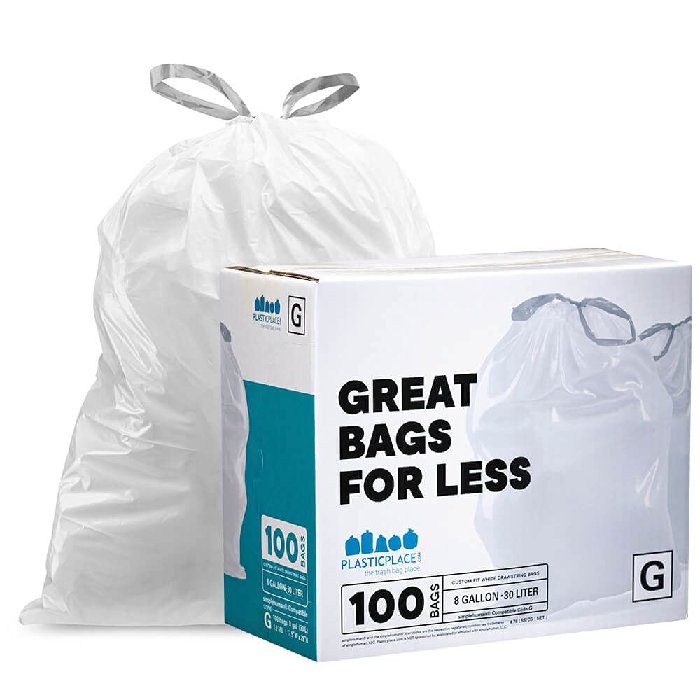 Custom Fit Trash Bags for simplehuman Code G (100 Count) 8 Gallon/30 Liters