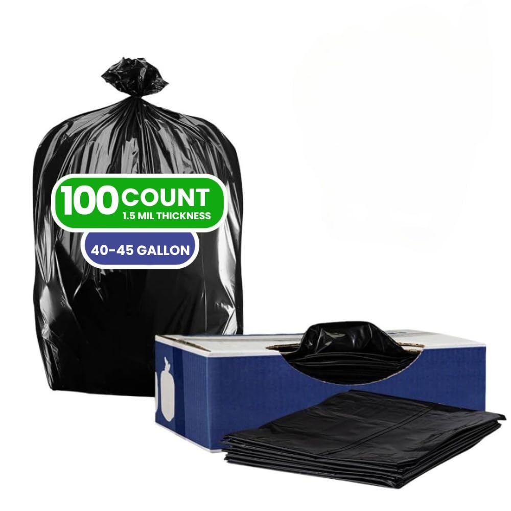 Heavy Duty Black Trash Bags for 40-45 Gallon Bins - Pack of 100