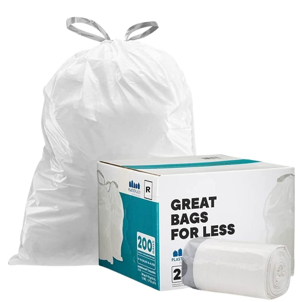 Custom Fit Simplehuman Code R Trash Bags (100 Count) - White Drawstring Liners