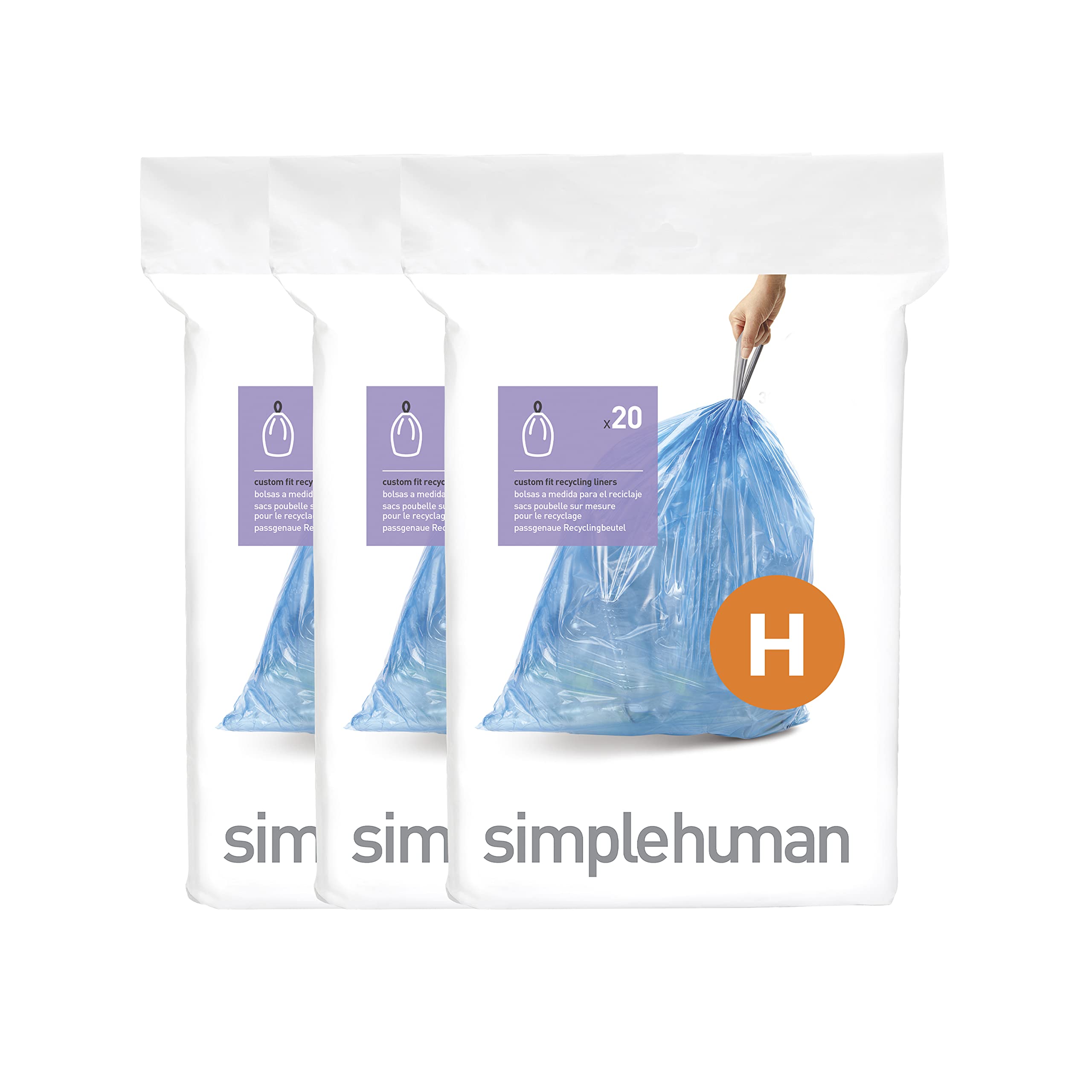 Simplerhuman Custom Fit Liners for 8-9.2 Gallon Trash Cans, Blue 60-Count